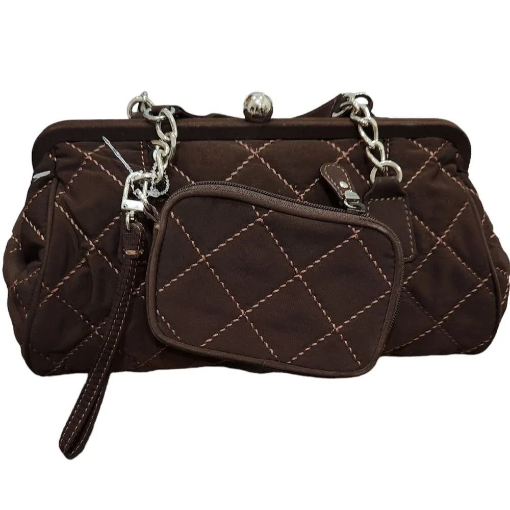 Vera Bradley Brown Quilted Floral Lining  Handbag Purse With Match Wristlet